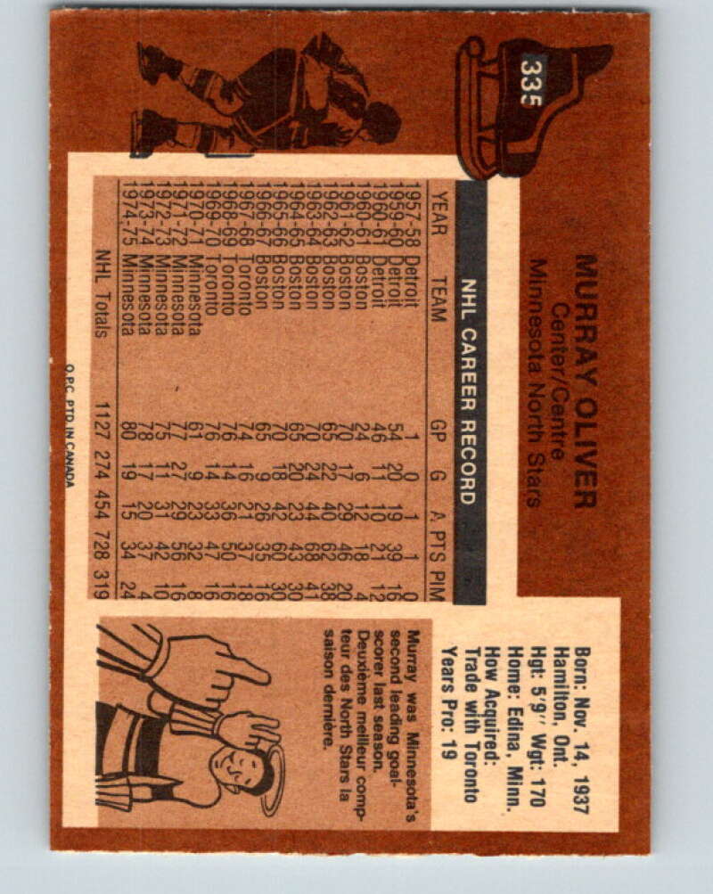 1975-76 O-Pee-Chee #335 Murray Oliver Minnesota North Stars V6709