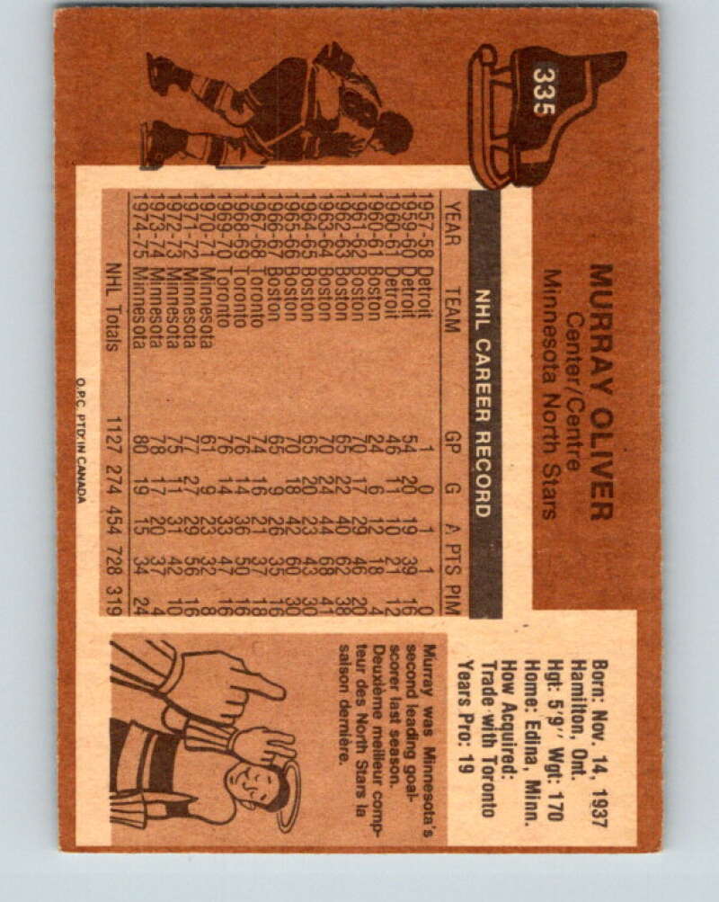 1975-76 O-Pee-Chee #335 Murray Oliver Minnesota North Stars V6710