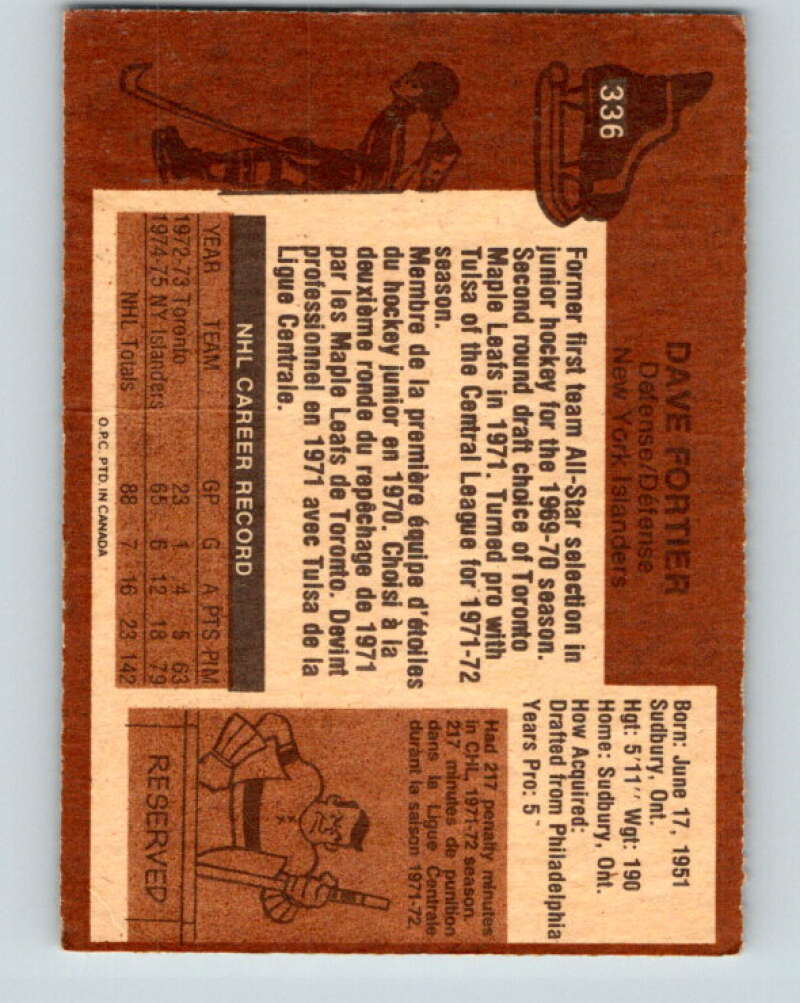 1975-76 O-Pee-Chee #336 Dave Fortier New York Islanders V6714