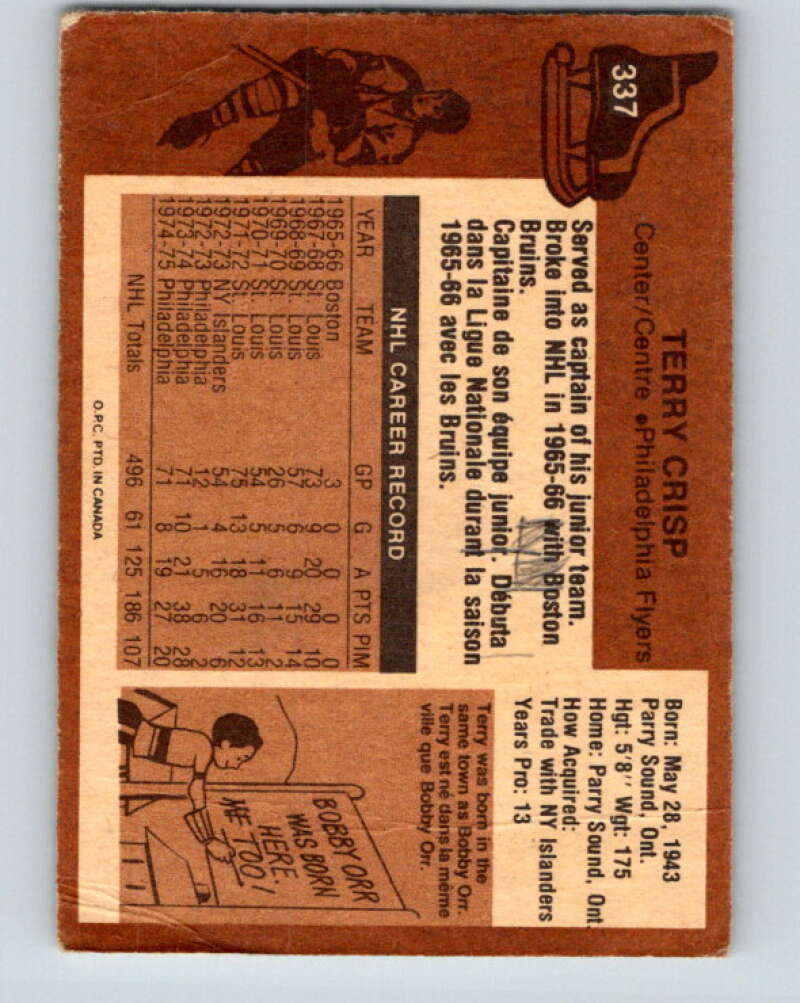 1975-76 O-Pee-Chee #337 Terry Crisp UER Philadelphia Flyers V6716