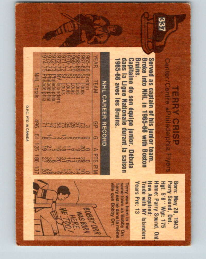 1975-76 O-Pee-Chee #337 Terry Crisp UER Philadelphia Flyers V6719