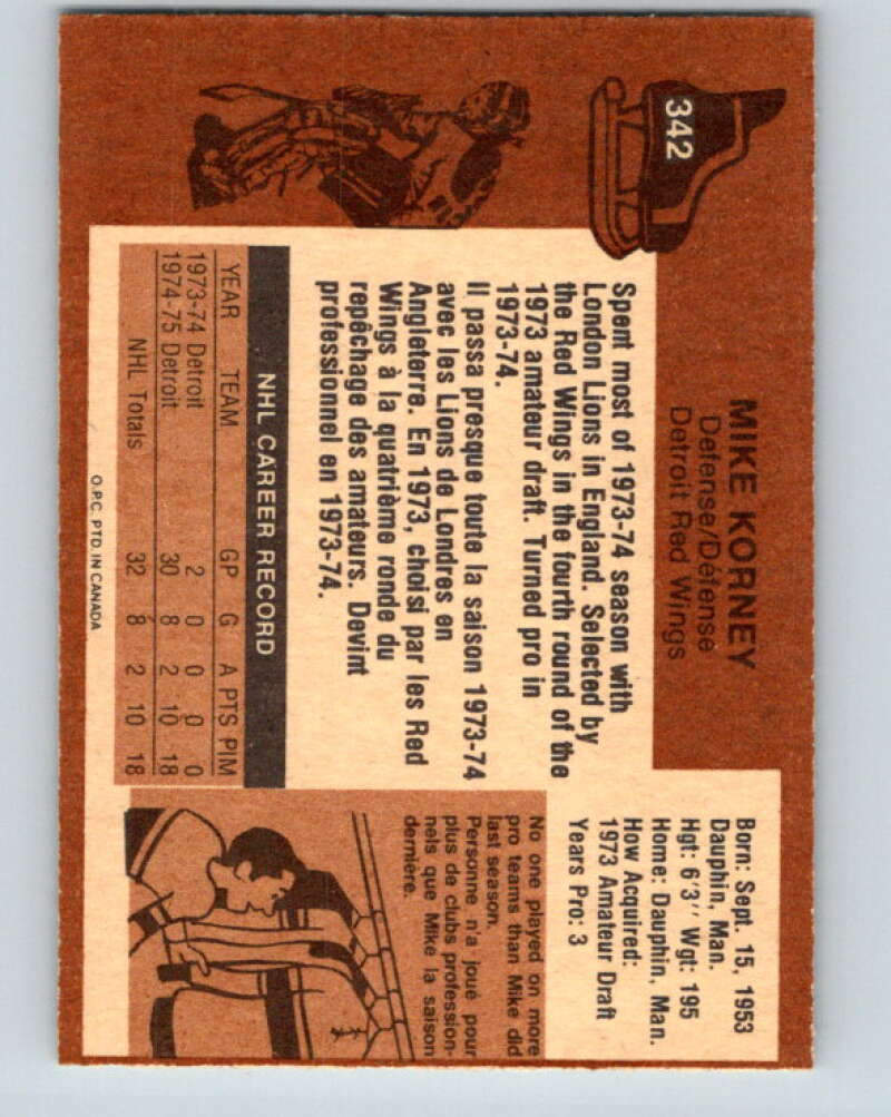 1975-76 O-Pee-Chee #342 Mike Korney RC Rookie Detroit Red Wings V6736