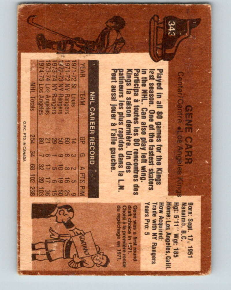 1975-76 O-Pee-Chee #343 Gene Carr Los Angeles Kings V6737