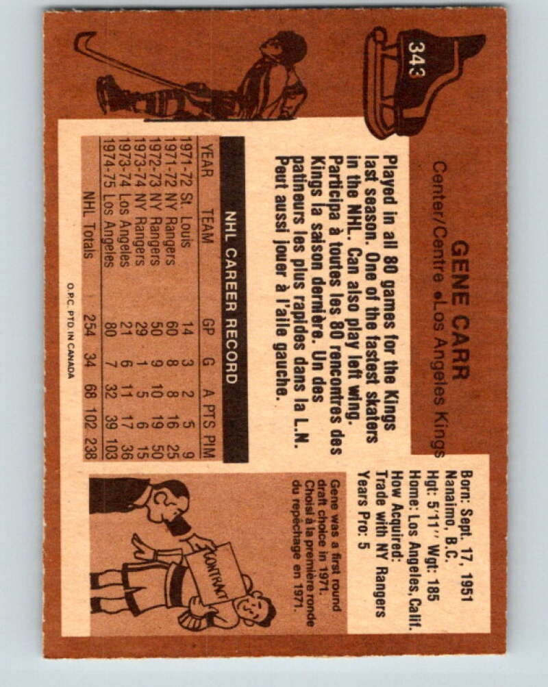 1975-76 O-Pee-Chee #343 Gene Carr Los Angeles Kings V6738
