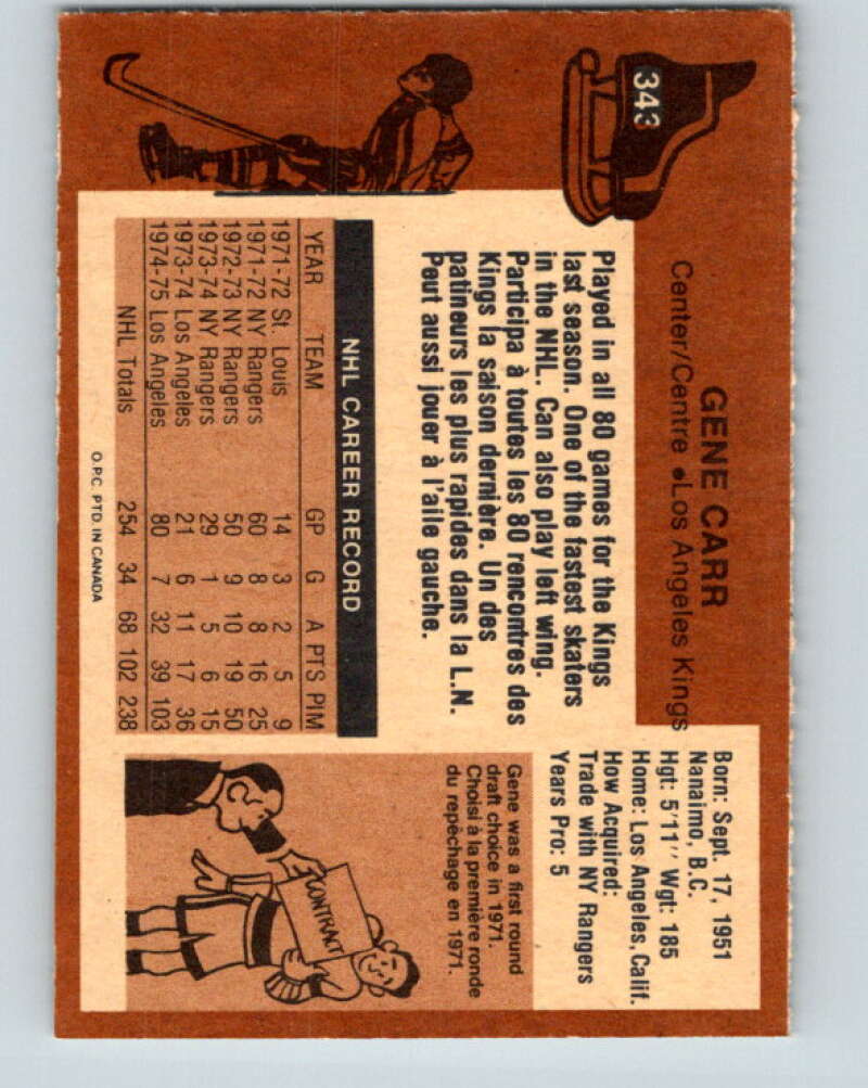 1975-76 O-Pee-Chee #343 Gene Carr Los Angeles Kings V6739