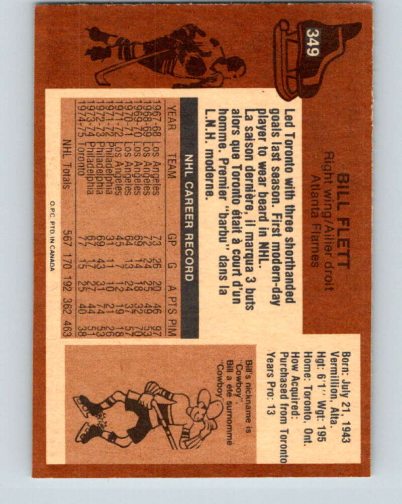 1975-76 O-Pee-Chee #349 Bill Flett Atlanta Flames V6752