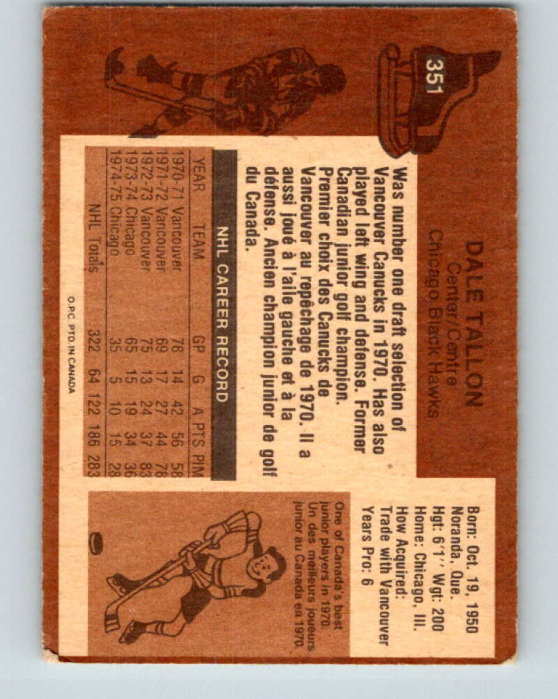 1975-76 O-Pee-Chee #351 Dale Tallon Chicago Blackhawks V6765