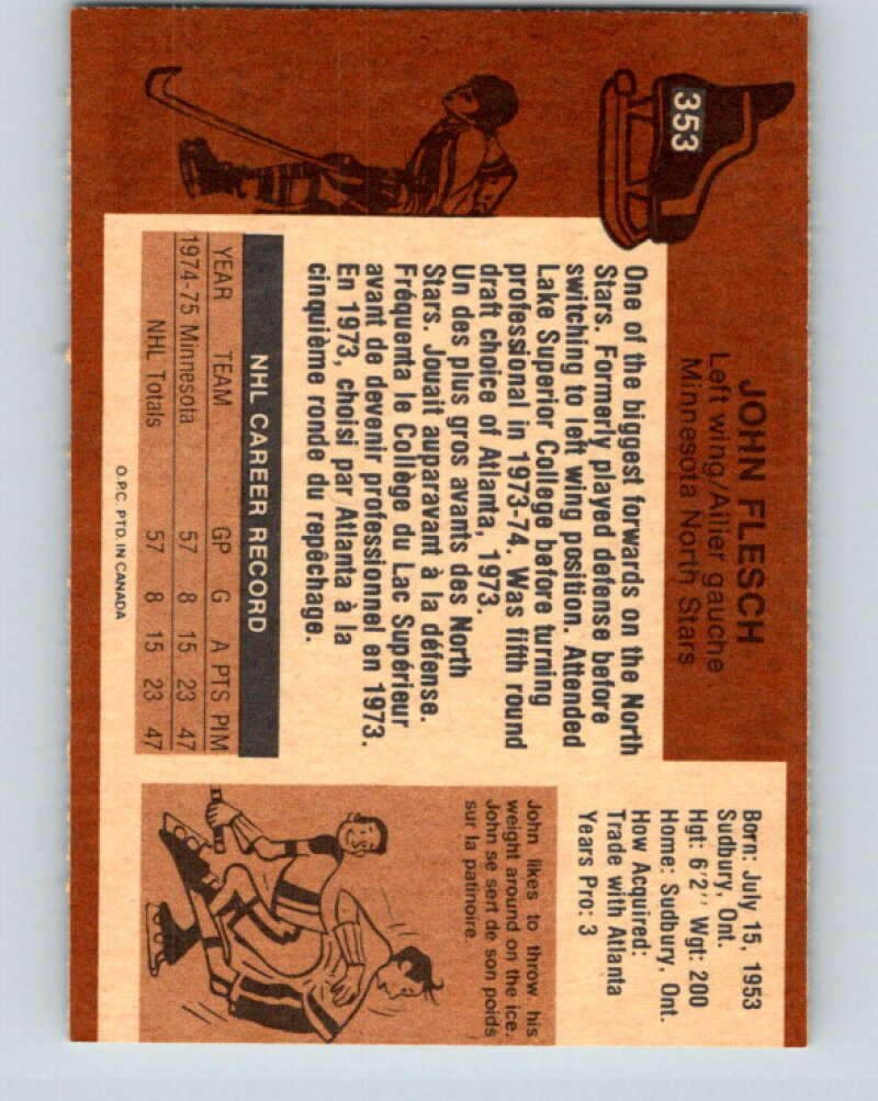 1975-76 O-Pee-Chee #353 John Flesch RC Rookie Minnesota North Stars V6768