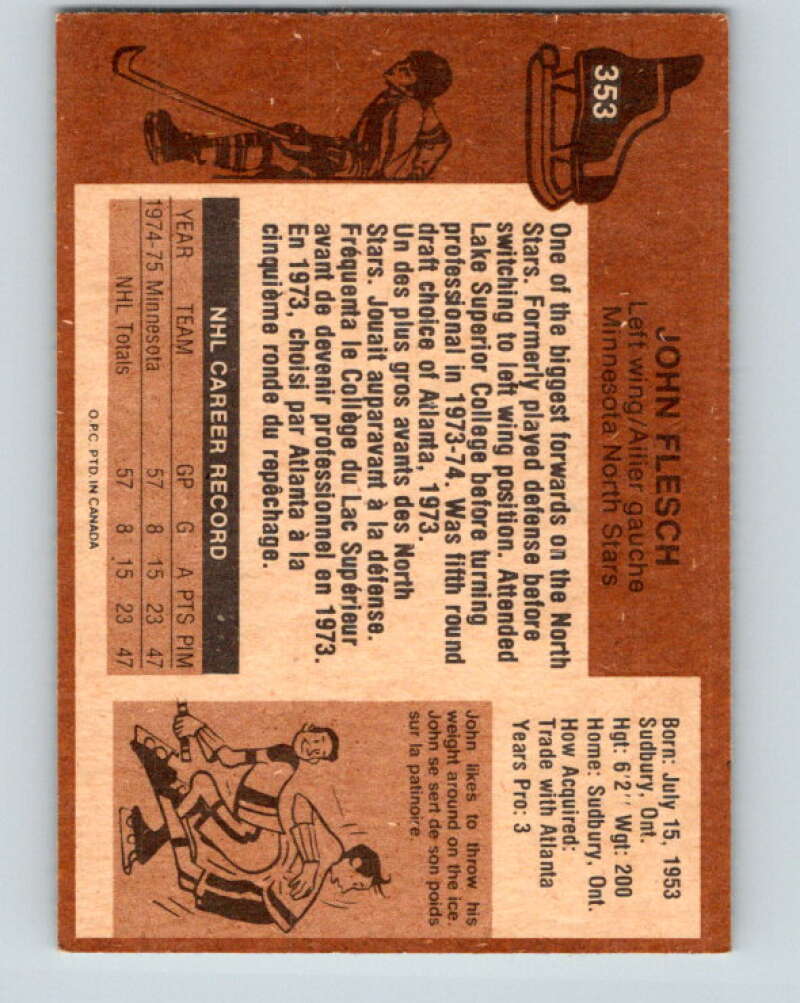 1975-76 O-Pee-Chee #353 John Flesch RC Rookie Minnesota North Stars V6772