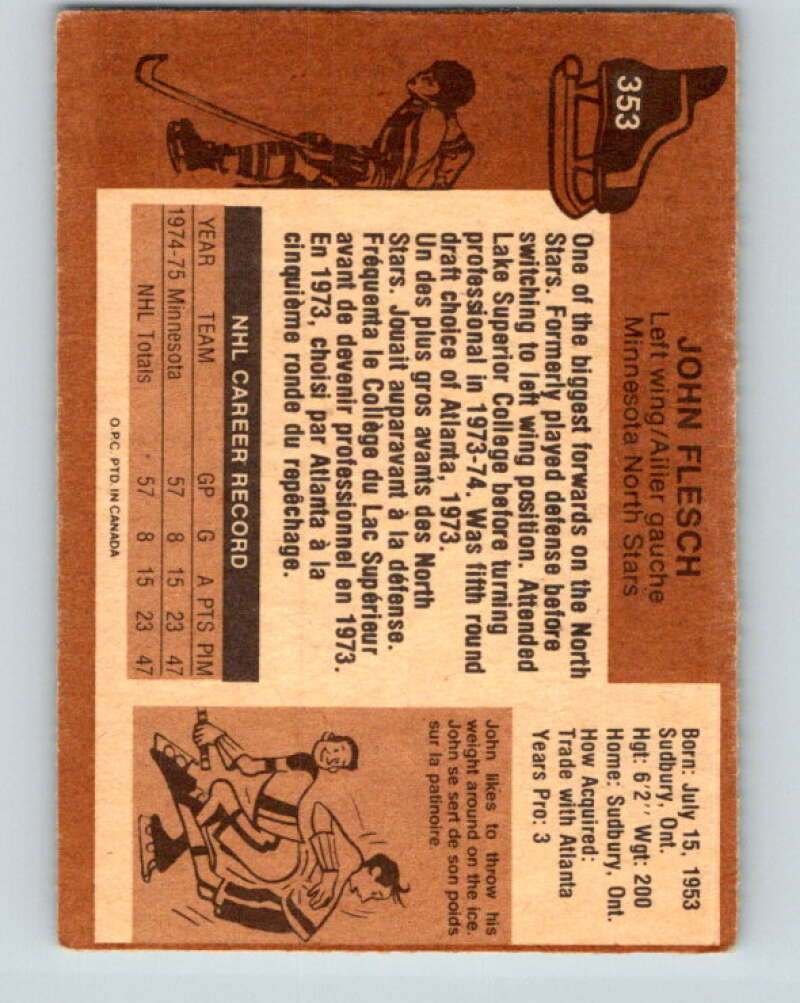 1975-76 O-Pee-Chee #353 John Flesch RC Rookie Minnesota North Stars V6773