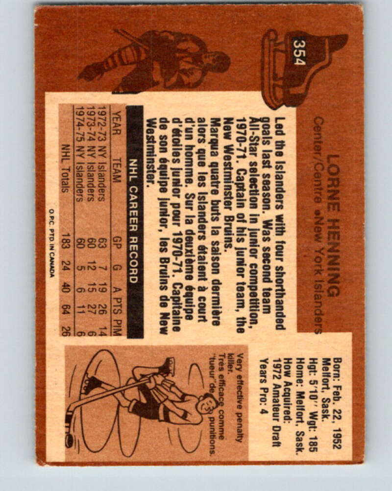 1975-76 O-Pee-Chee #354 Lorne Henning New York Islanders V6777