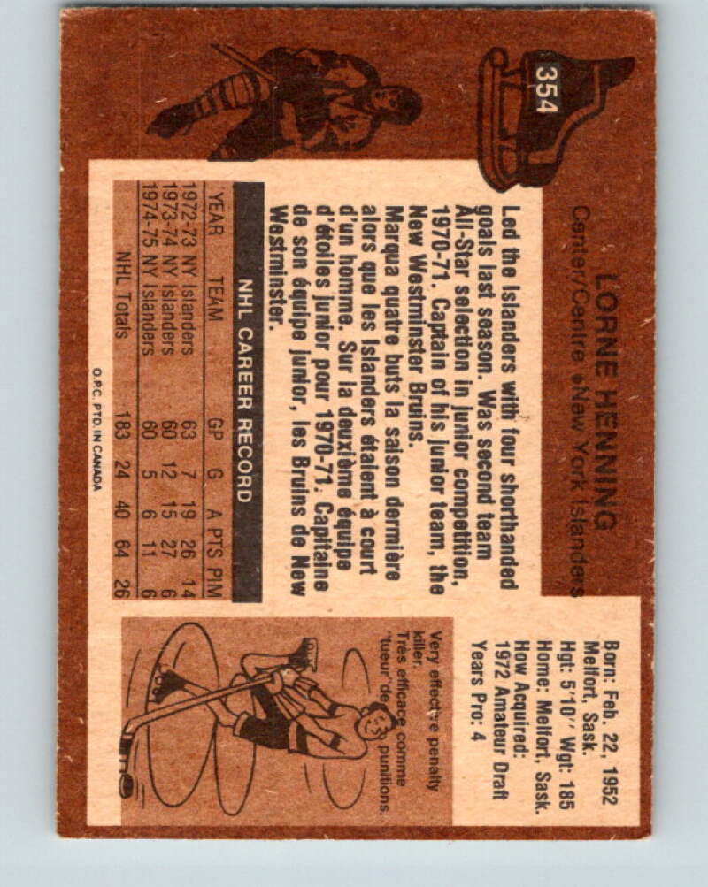 1975-76 O-Pee-Chee #354 Lorne Henning New York Islanders V6778