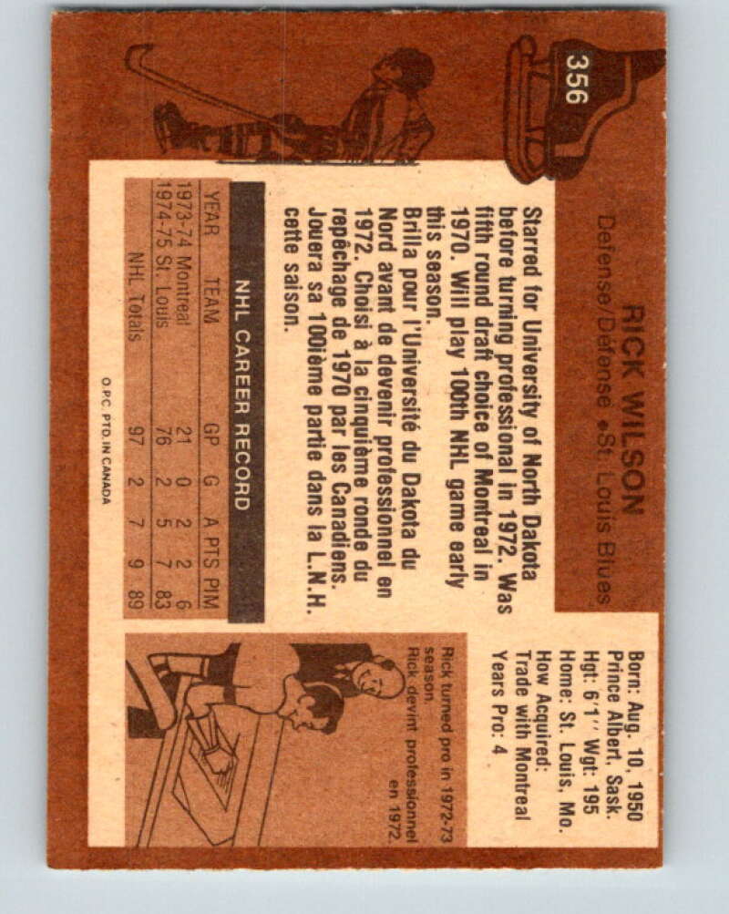 1975-76 O-Pee-Chee #356 Rick Wilson St. Louis Blues V6780