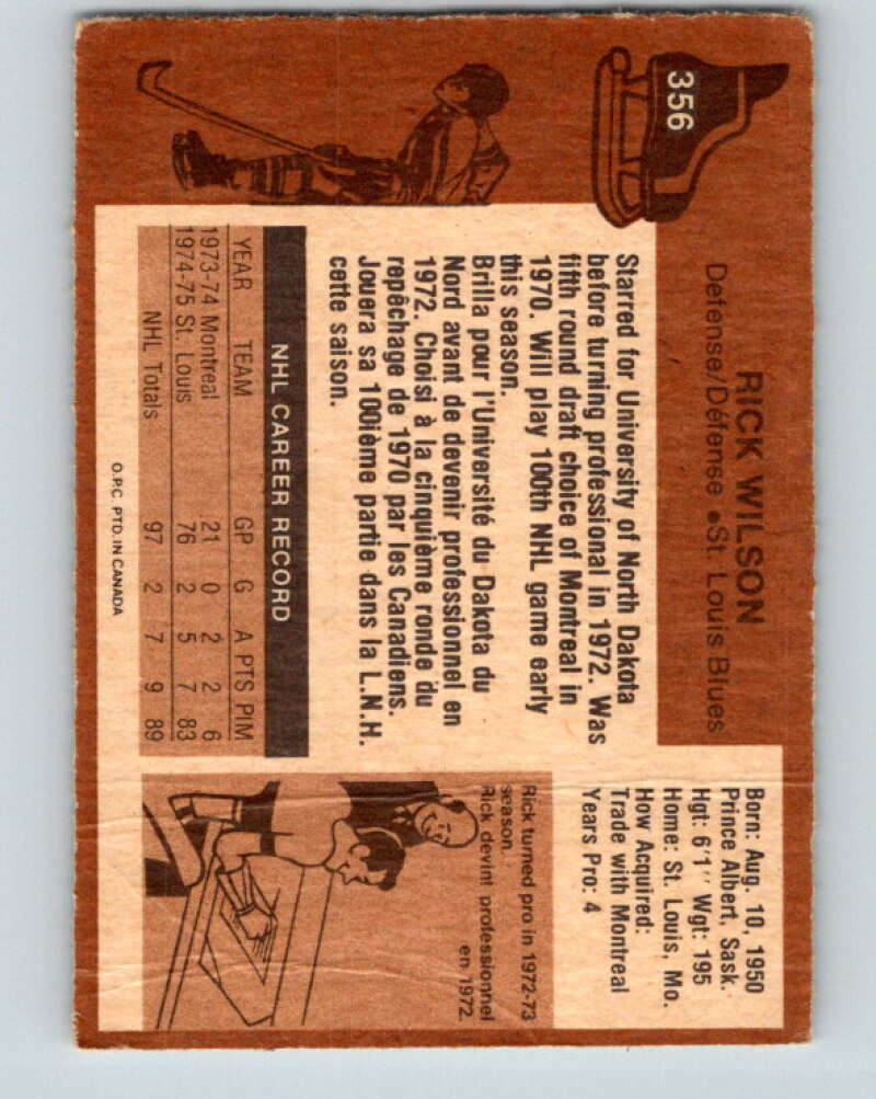 1975-76 O-Pee-Chee #356 Rick Wilson St. Louis Blues V6781