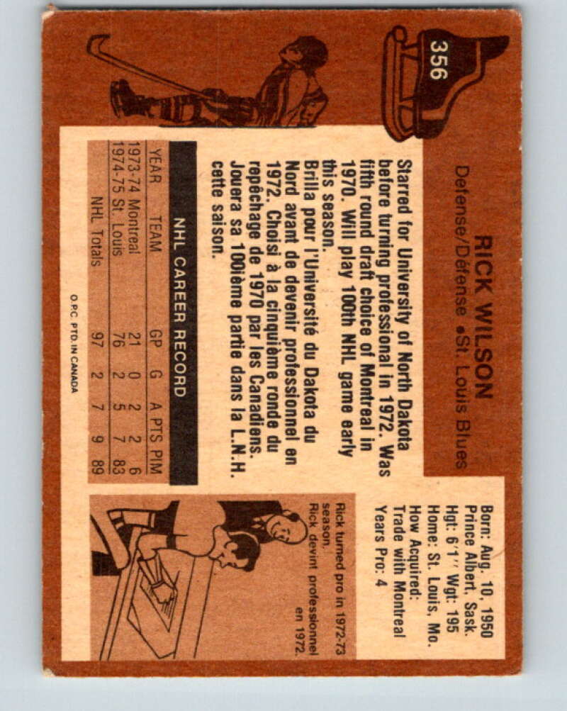 1975-76 O-Pee-Chee #356 Rick Wilson St. Louis Blues V6782