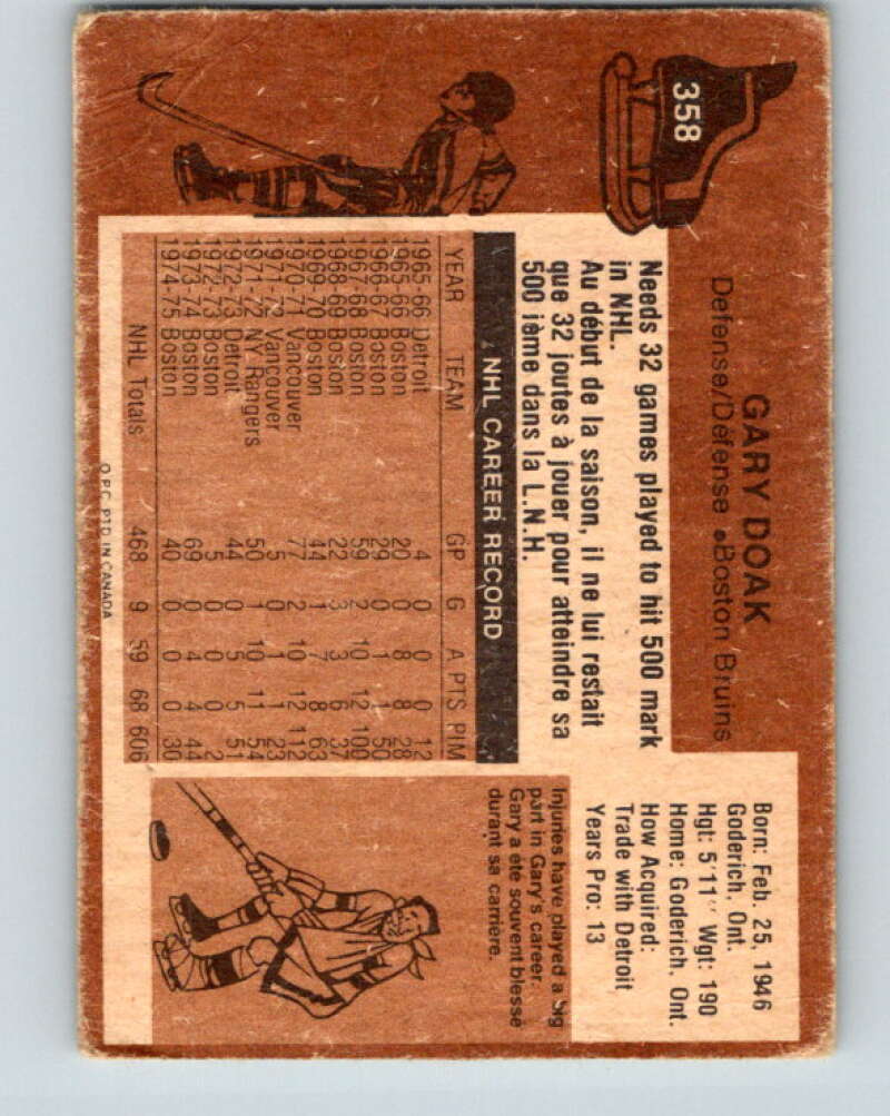 1975-76 O-Pee-Chee #358 Gary Doak Boston Bruins V6787