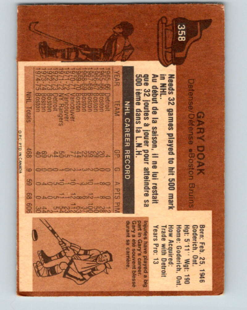1975-76 O-Pee-Chee #358 Gary Doak Boston Bruins V6788