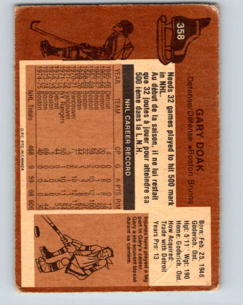 1975-76 O-Pee-Chee #358 Gary Doak Boston Bruins V6789