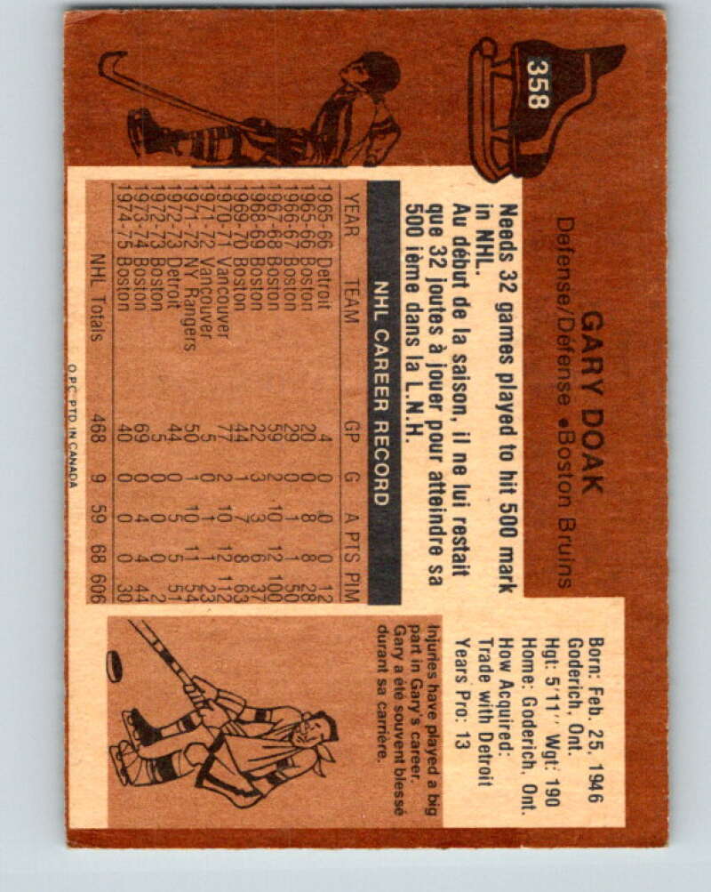 1975-76 O-Pee-Chee #358 Gary Doak Boston Bruins V6790