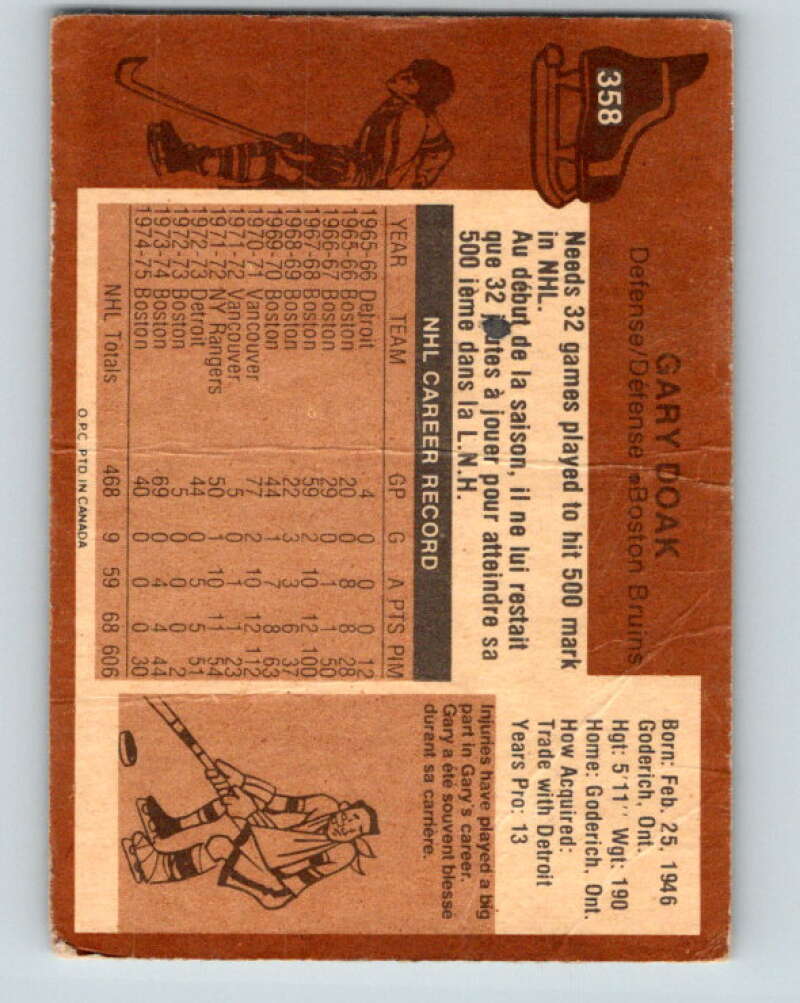 1975-76 O-Pee-Chee #358 Gary Doak Boston Bruins V6791