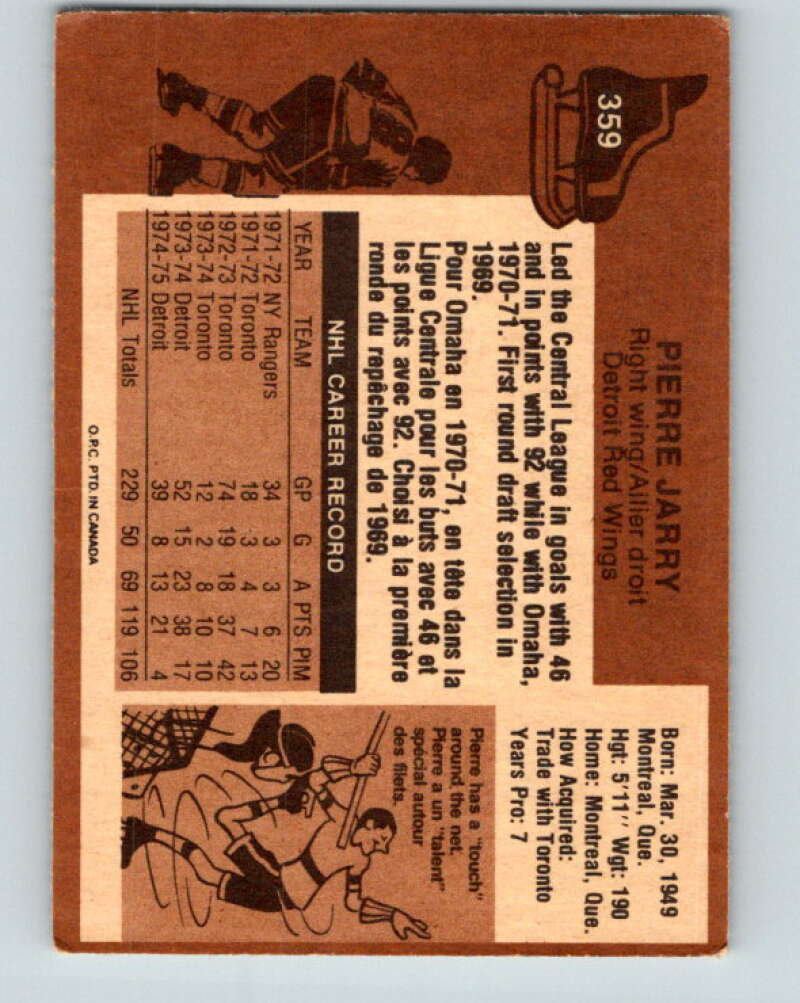 1975-76 O-Pee-Chee #359 Pierre Jarry Detroit Red Wings V6794