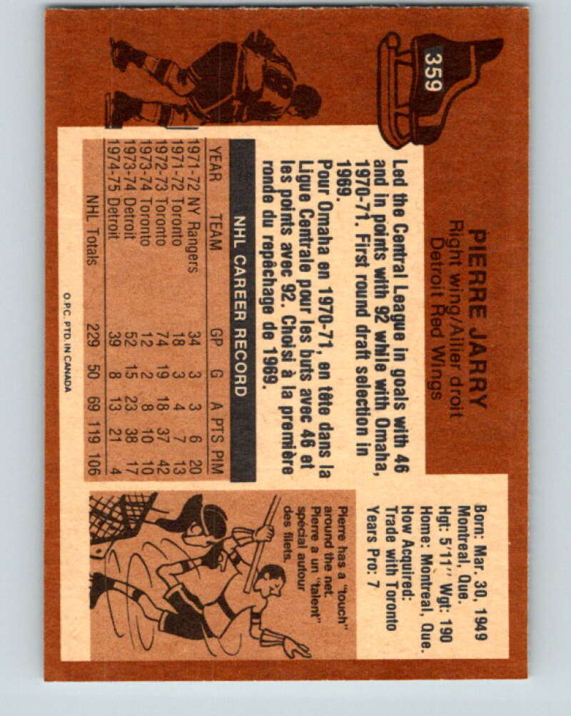 1975-76 O-Pee-Chee #359 Pierre Jarry Detroit Red Wings V6795