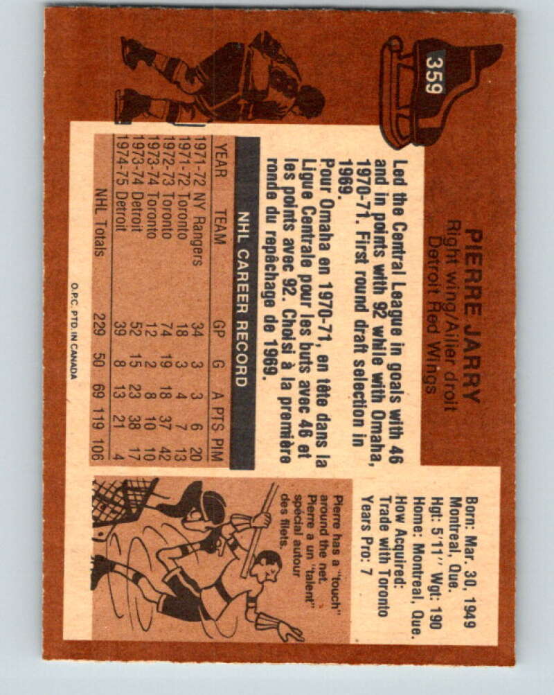 1975-76 O-Pee-Chee #359 Pierre Jarry Detroit Red Wings V6797