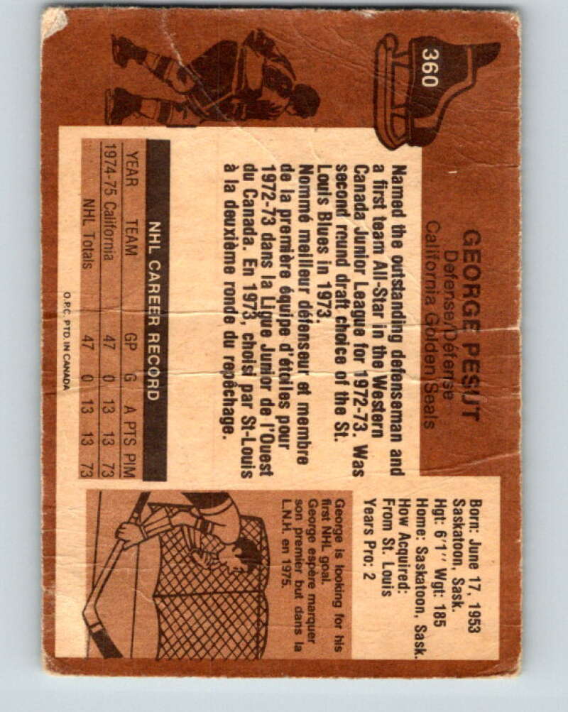 1975-76 O-Pee-Chee #360 George Pesut RC Rookie California Golden Seals V6798