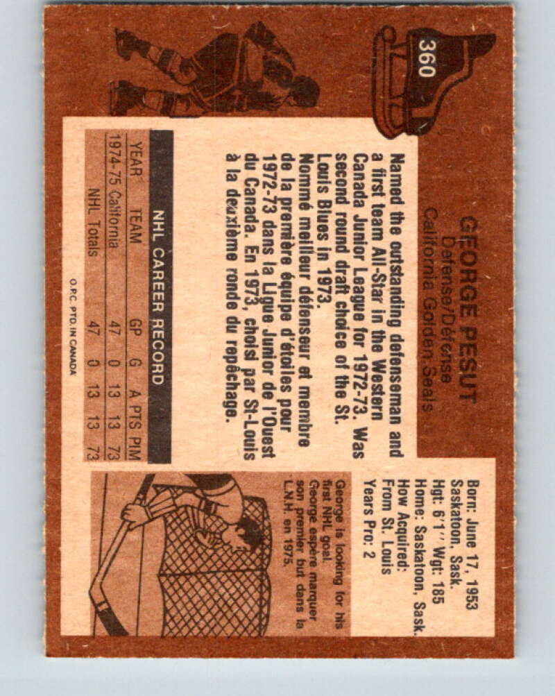 1975-76 O-Pee-Chee #360 George Pesut RC Rookie California Golden Seals V6799