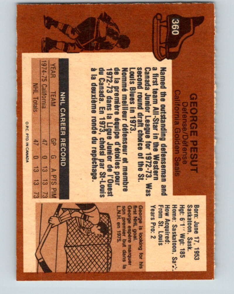 1975-76 O-Pee-Chee #360 George Pesut RC Rookie California Golden Seals V6801