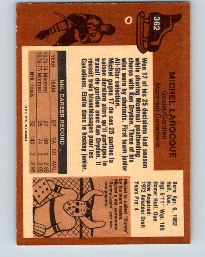1975-76 O-Pee-Chee #362 Michel Larocque Montreal Canadiens V6805