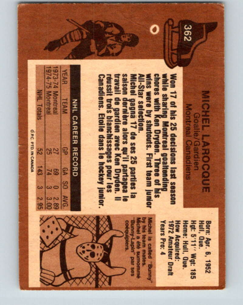 1975-76 O-Pee-Chee #362 Michel Larocque Montreal Canadiens V6806