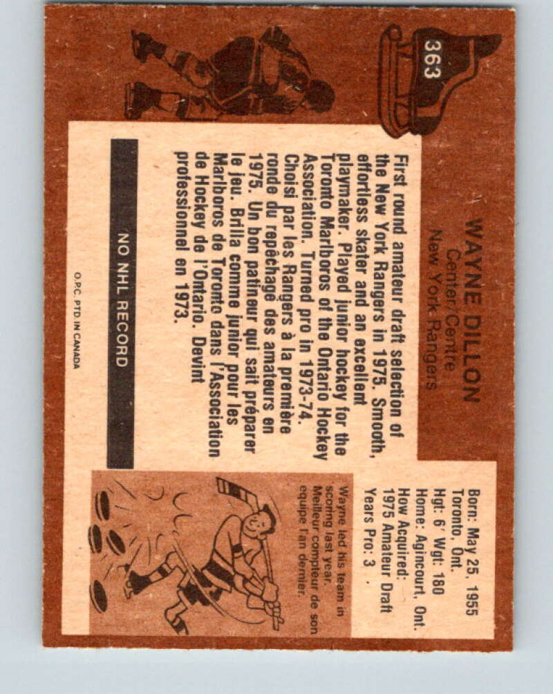 1975-76 O-Pee-Chee #363 Wayne Dillon New York Rangers V6808