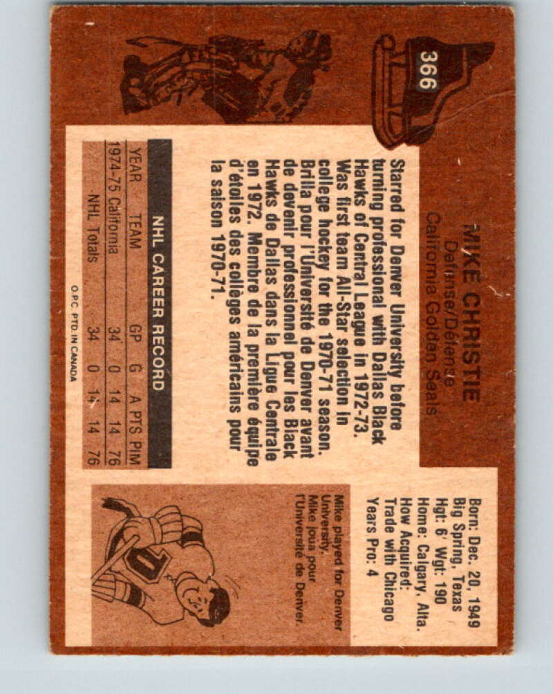 1975-76 O-Pee-Chee #366 Mike Christie California Golden Seals V6818