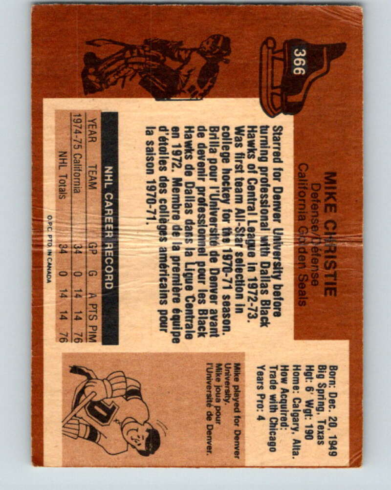 1975-76 O-Pee-Chee #366 Mike Christie California Golden Seals V6820