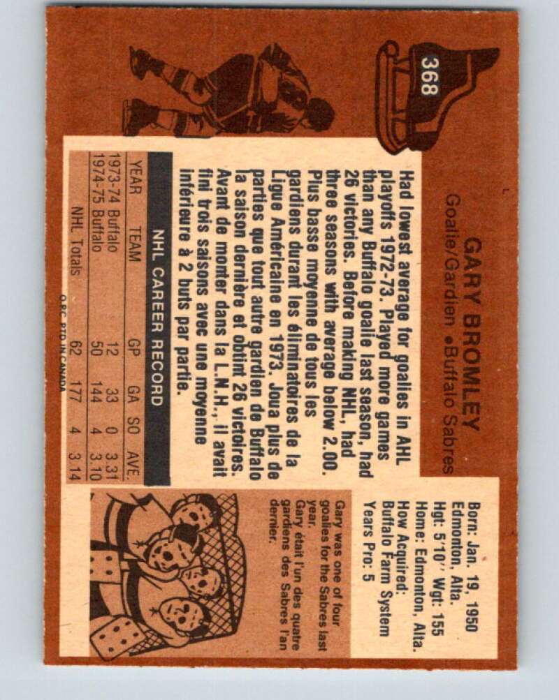 1975-76 O-Pee-Chee #368 Gary Bromley Buffalo Sabres V6827