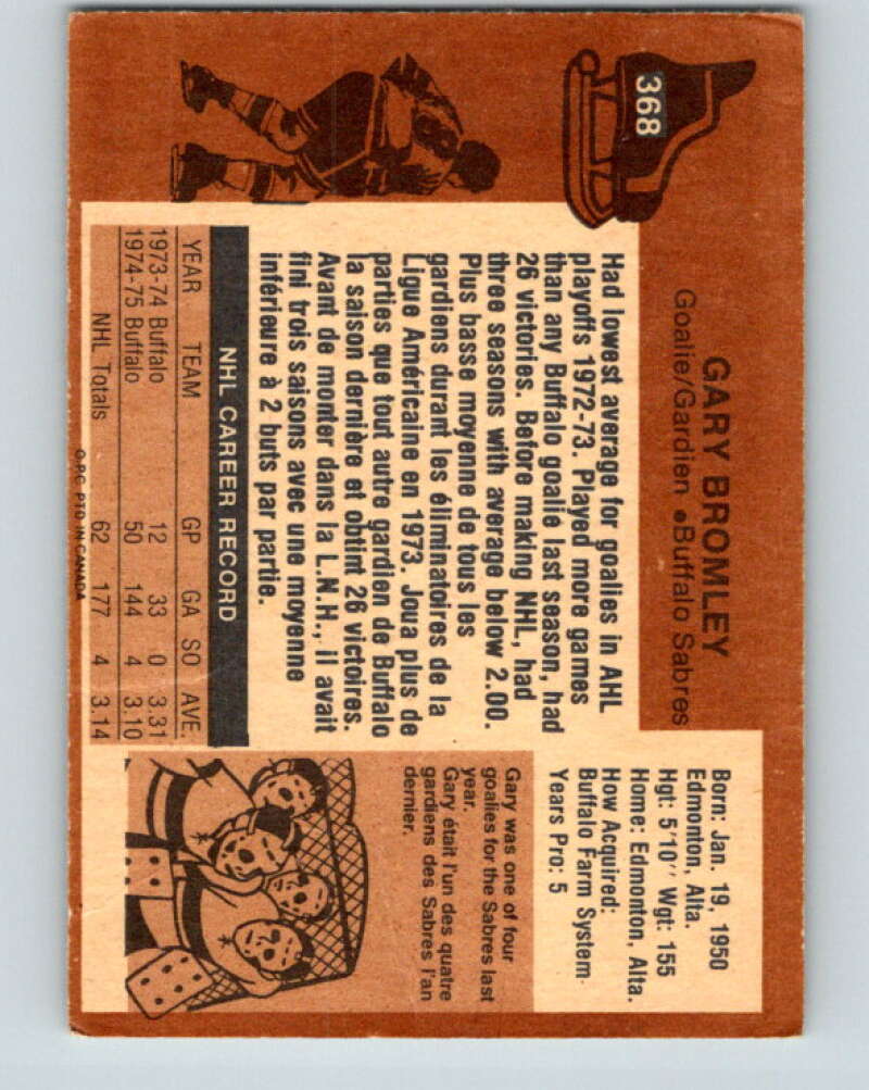 1975-76 O-Pee-Chee #368 Gary Bromley Buffalo Sabres V6830