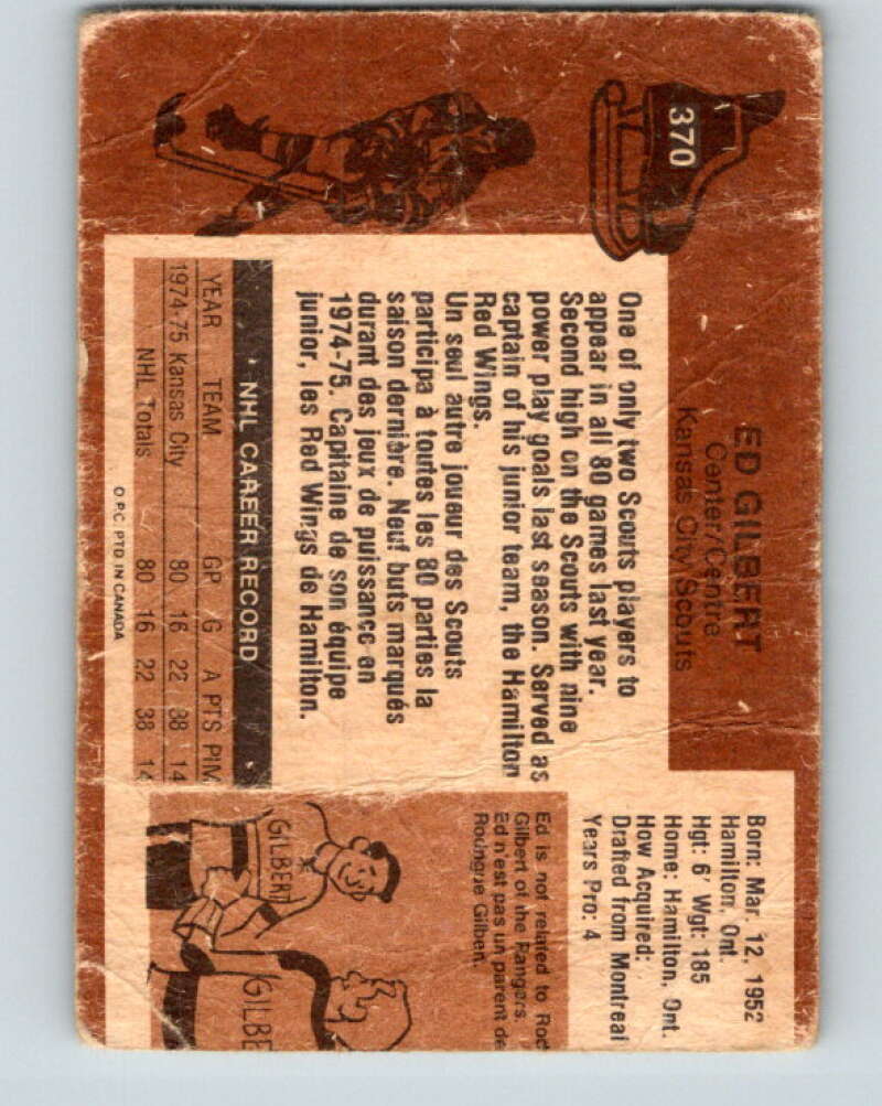 1975-76 O-Pee-Chee #370 Ed Gilbert RC Rookie Kansas City Scouts V6833
