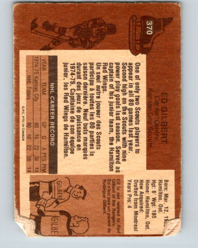 1975-76 O-Pee-Chee #370 Ed Gilbert RC Rookie Kansas City Scouts V6837
