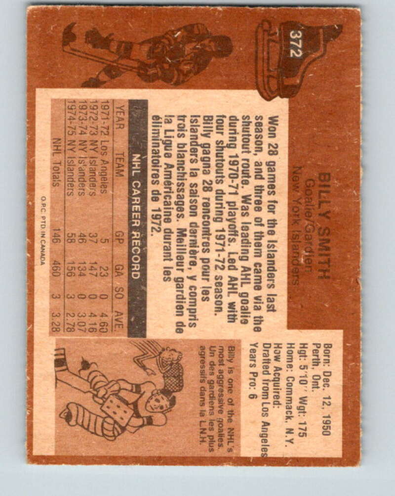 1975-76 O-Pee-Chee #372 Billy Smith New York Islanders V6840