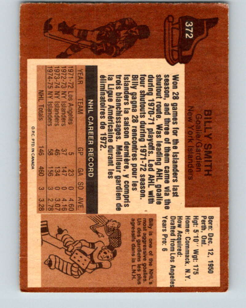 1975-76 O-Pee-Chee #372 Billy Smith New York Islanders V6842