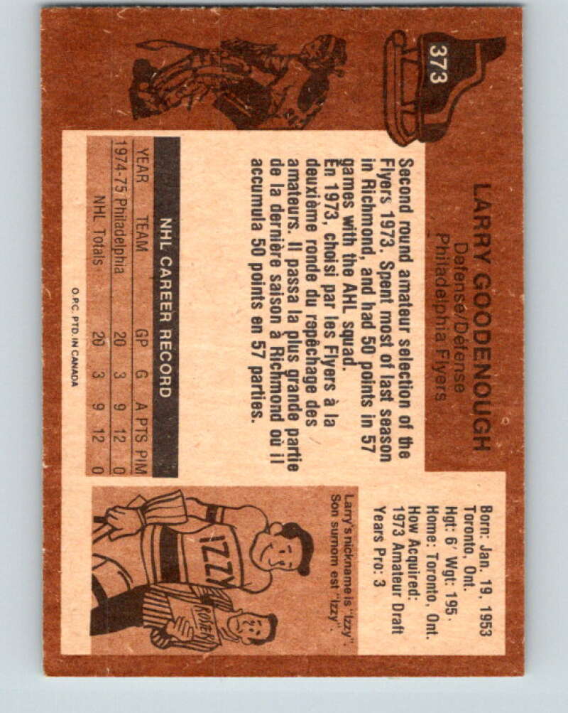 1975-76 O-Pee-Chee #373 Larry Goodenough RC Rookie Philadelphia Flyers V6844