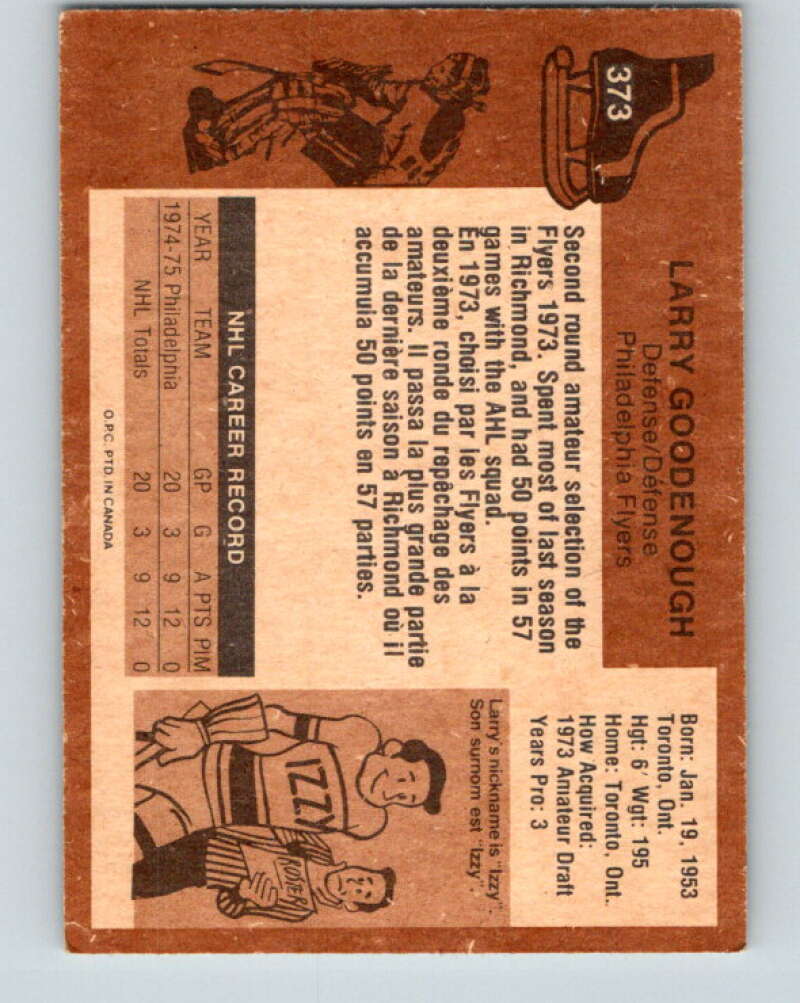 1975-76 O-Pee-Chee #373 Larry Goodenough RC Rookie Philadelphia Flyers V6845