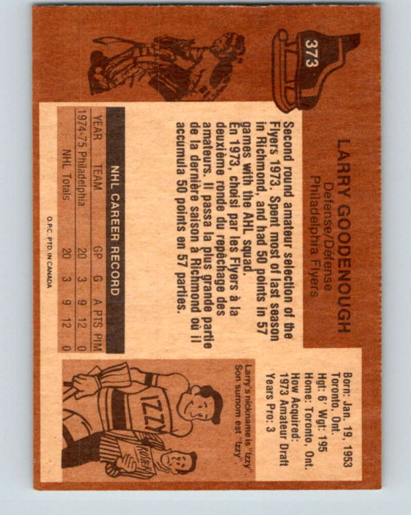 1975-76 O-Pee-Chee #373 Larry Goodenough RC Rookie Philadelphia Flyers V6847