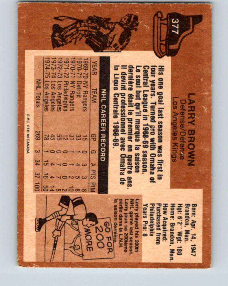 1975-76 O-Pee-Chee #377 Larry Brown Los Angeles Kings V6860