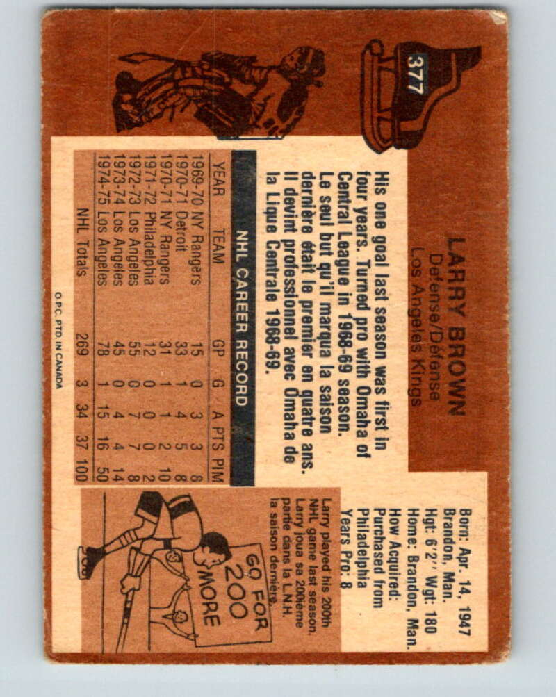 1975-76 O-Pee-Chee #377 Larry Brown Los Angeles Kings V6861