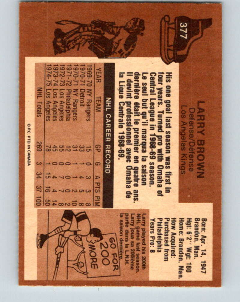 1975-76 O-Pee-Chee #377 Larry Brown Los Angeles Kings V6863
