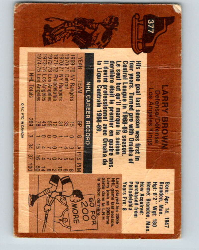 1975-76 O-Pee-Chee #377 Larry Brown Los Angeles Kings V6864