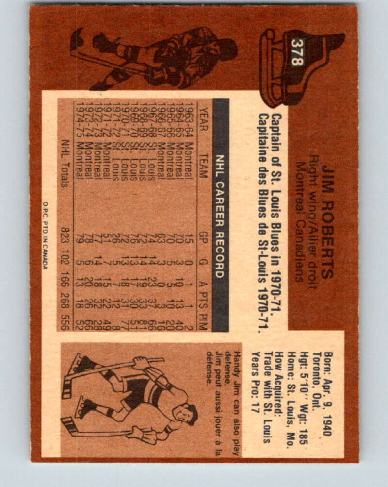 1975-76 O-Pee-Chee #378 Jim Roberts Montreal Canadiens V6865