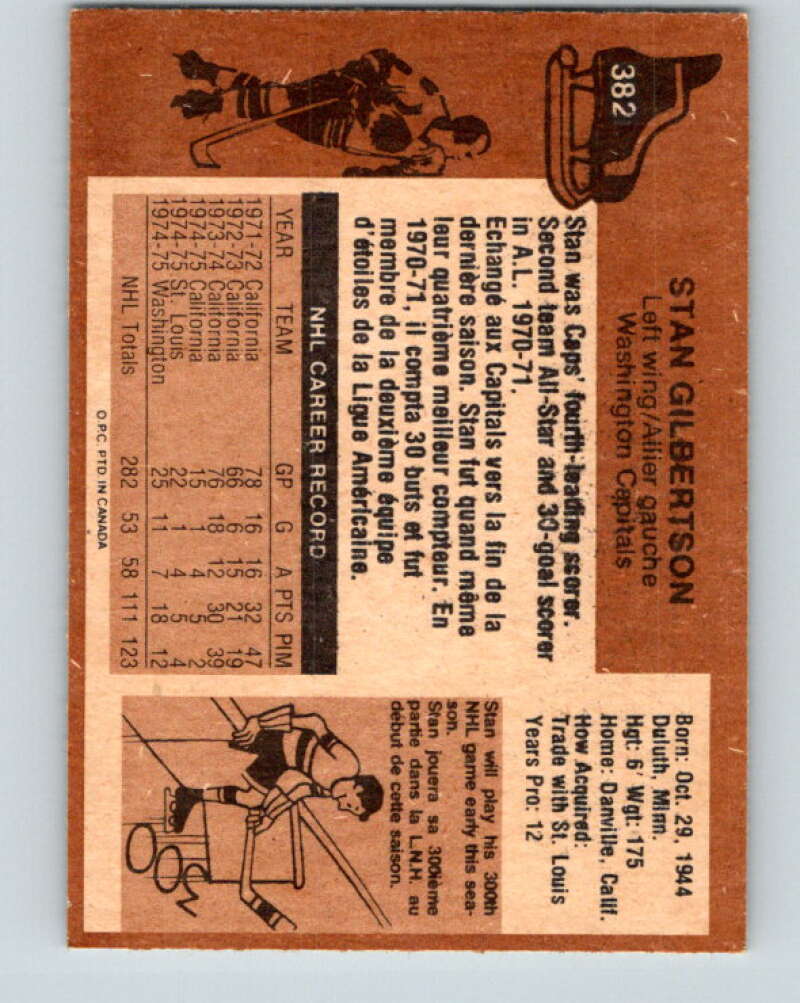 1975-76 O-Pee-Chee #382 Stan Gilbertson UER Washington Capitals V6881